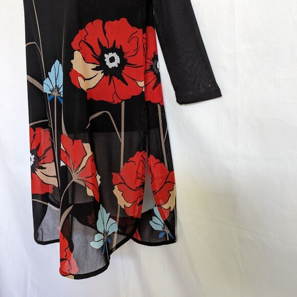 Alfani Black Floral Mesh Tunic Top Size PP 2Petite 3/4 Sleeves Boho Artsy Poppy - Picture 7 of 11
